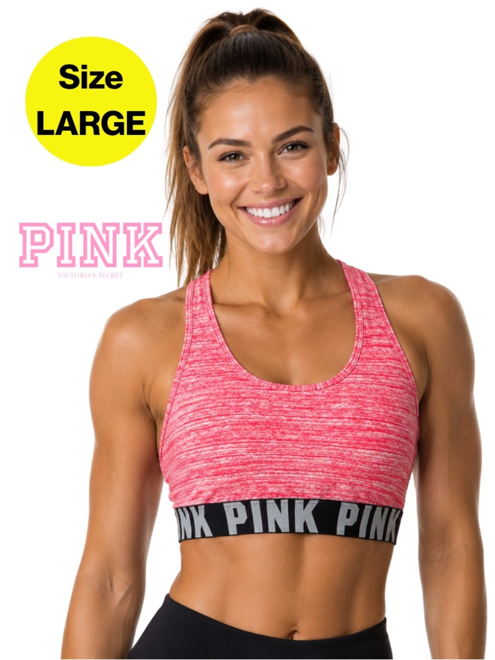 3/for $15 🍒VS PINK Neon Pink Racerback Sports Bra, Low Impact (Women’s Large)